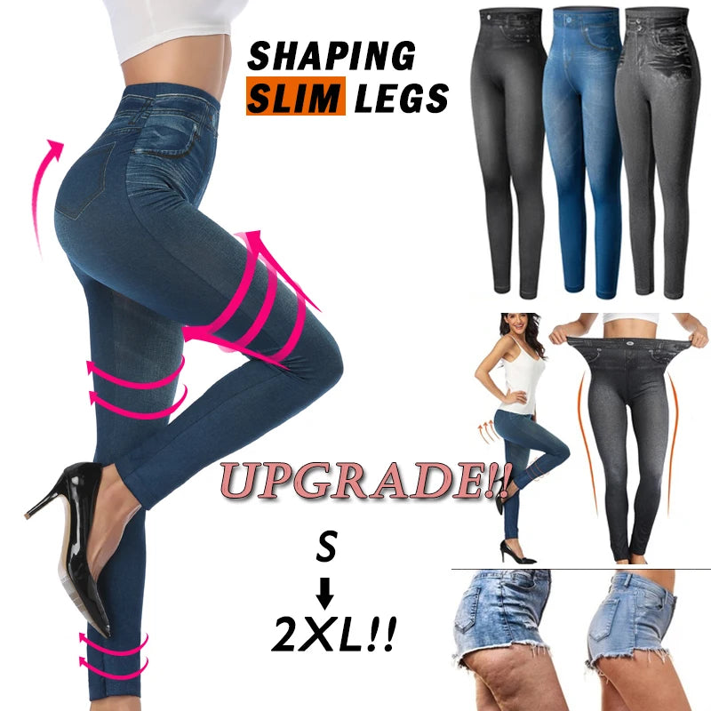 Women's Faux Denim Leggings - Slim Fit Printed Summer Pencil Pants for Fitness & Casual Wear