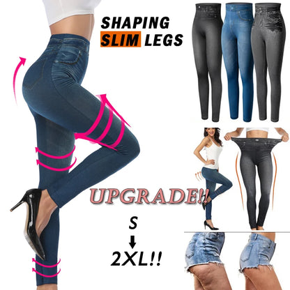 Women's Faux Denim Leggings - Slim Fit Printed Summer Pencil Pants for Fitness & Casual Wear