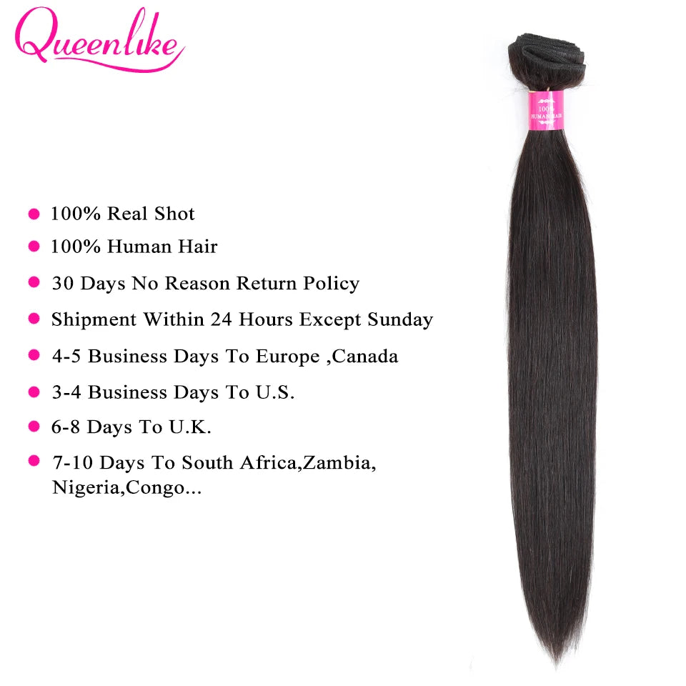 Queenlike Straight Human Hair Bundles – Brazilian Raw Hair Weave with 2x6 Deep Kim Closure