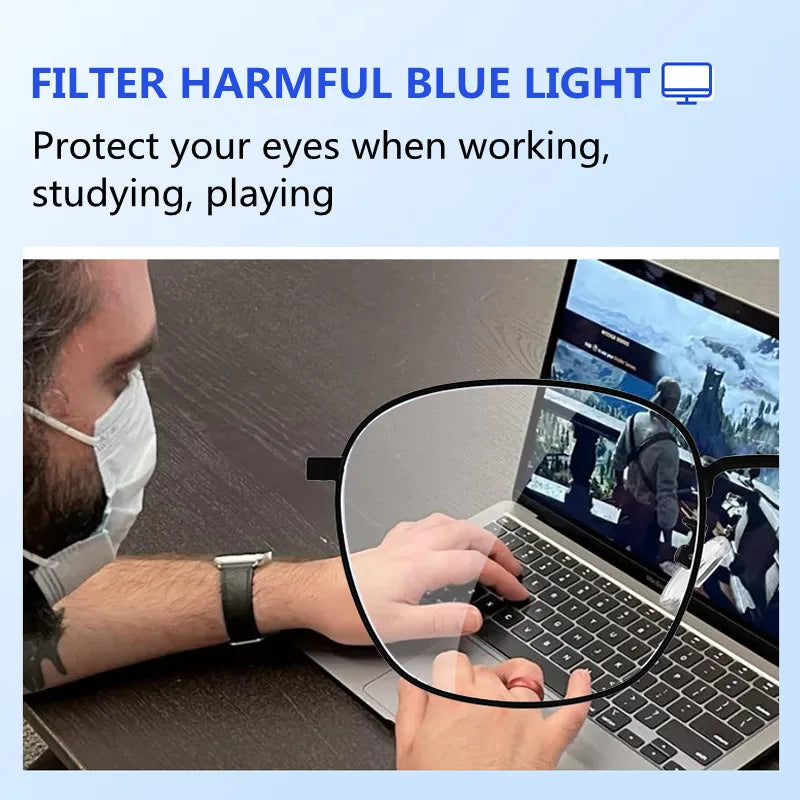Ultralight Anti Blue Light Reading Glasses - Photochromic Titanium Alloy Frame Hyperopia Readers for Men & Women