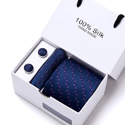 100% Silk Men’s Tie Gift Set - Classic 7.5cm Striped Floral Necktie with Handkerchief for Office, Party & Wedding Formal Wear