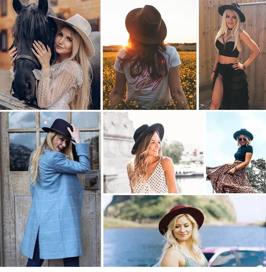 100% Wool Western Cowboy Hat – Casual Felt Cowgirl Hat for Men & Women, Autumn & Winter Outdoor Sunshade Fedoras Top Hat