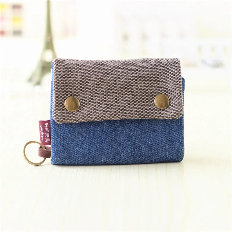 Handmade Three-Fold Fabric Wallet — Short Zipper Purse for Women & Men, Multi-Function Card & Key Holder for Teens