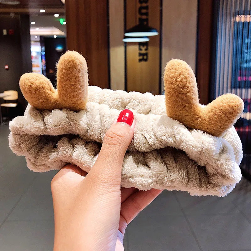 Soft Coral Fleece Bow Headband – Wash Face Hair Holder with Animal Ears for Women & Girls