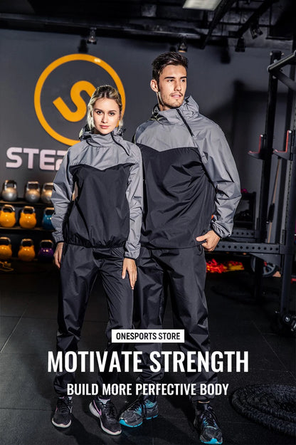 Unisex Sauna Suit — Women's & Men's Gym Clothing Set with Pullover Hoodie for Running, Fitness, Weight Loss & Sweating