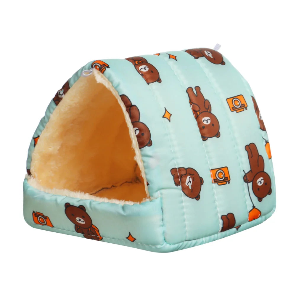 Cute Cartoon Rabbit & Squirrel Mini Pet Cage — Warm Winter Bed House for Hamsters, Mice, Rats & Guinea Pigs