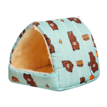 Cute Cartoon Rabbit & Squirrel Mini Pet Cage — Warm Winter Bed House for Hamsters, Mice, Rats & Guinea Pigs