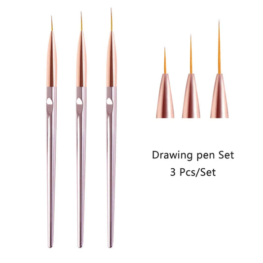3PCS Acrylic French Nail Art Painting Pens - Slim Line Drawing Brushes for 3D Tips, UV Gel & Manicure Designs