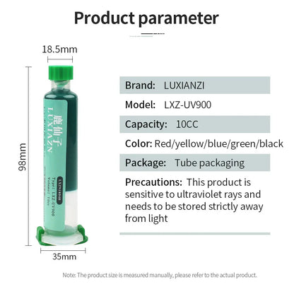 LUXIANZI 10ml UV Curing Solder Mask Ink – 5 Colors Green PCB BGA Circuit Board Insulating Protection Soldering Flux Paste