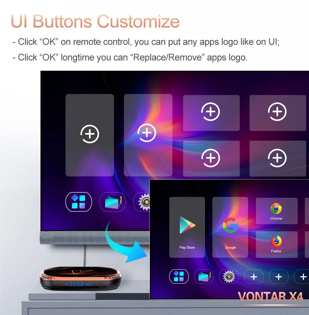 VONTAR X4 Amlogic S905X4 Smart TV Box – Android 11, 4GB RAM, 128GB/32GB/64GB Storage, 4K Media Player, Wifi, BT, AV1