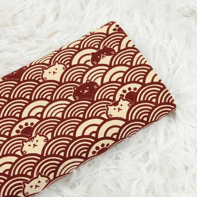 Half Yard Thick Cotton Fabric — Soft Breeze Cat Curve Print, 100% Cotton DIY Bag & Craft Material CR-389
