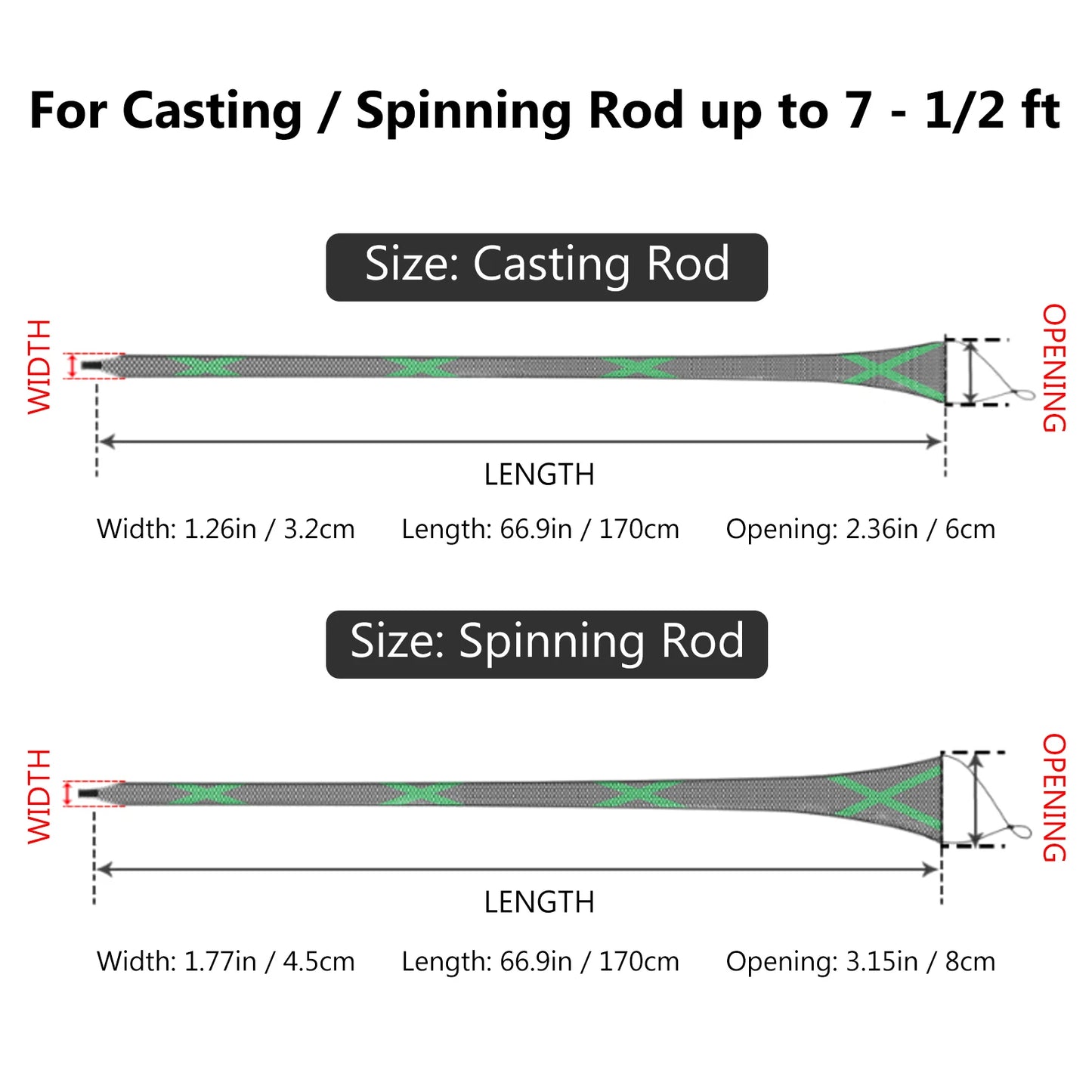 Bassdash Fishing Rod Sleeves: Protective Rod Socks for Casting and Spinning Poles Up to 7-1/2ft