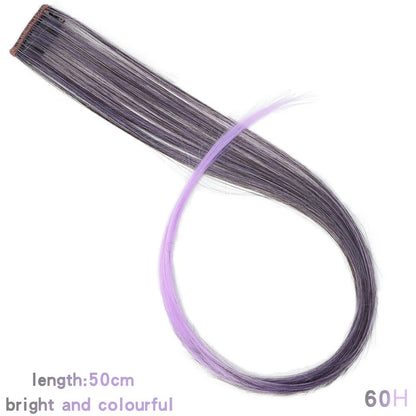 BUQI Straight Clip-In Colored Hair Extensions – Rainbow Synthetic Hair Streaks in Pink, Orange, White & Purple