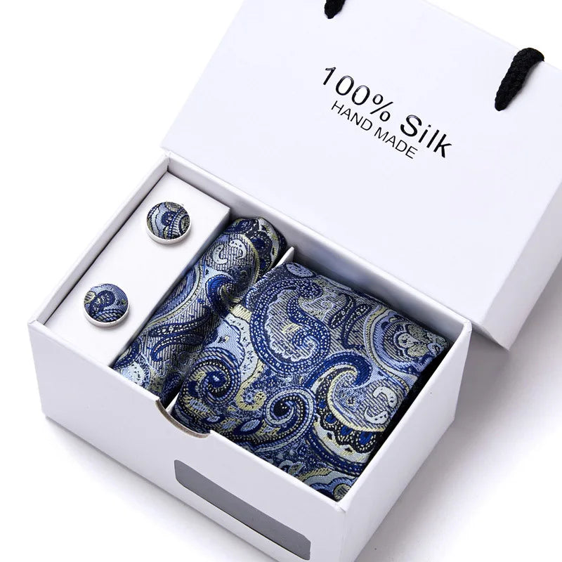 100% Silk Men’s Tie Gift Set - Classic 7.5cm Striped Floral Necktie with Handkerchief for Office, Party & Wedding Formal Wear