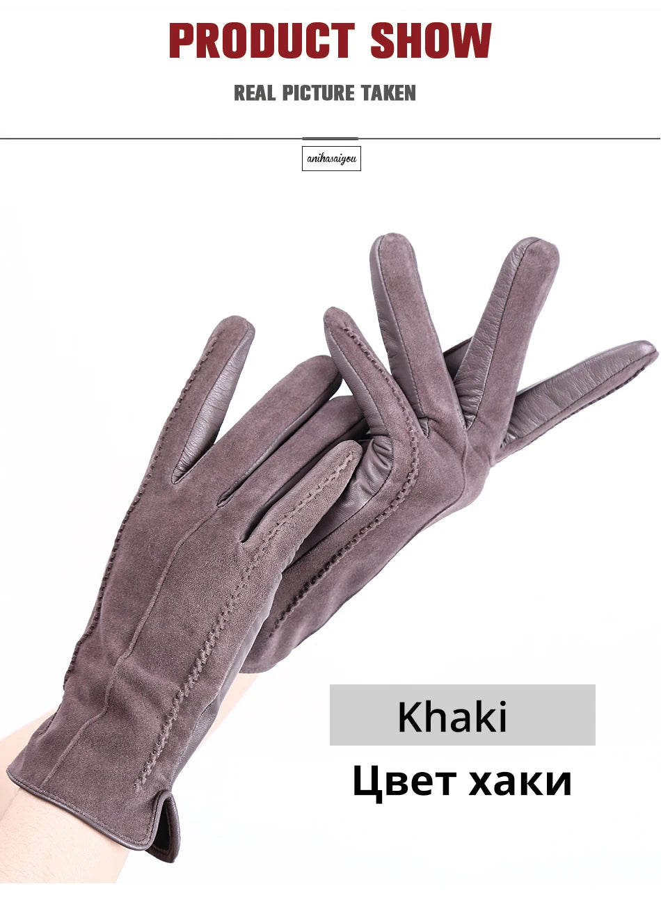 Women’s Winter Touch Gloves – 50% Genuine Leather & 50% Suede, Colorful Warm Leather Gloves