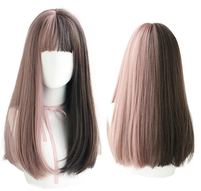 7JHHWIGS Long Straight Light Brown Synthetic Wig with Bangs – Heat-Resistant Daily Wear Wig for Women
