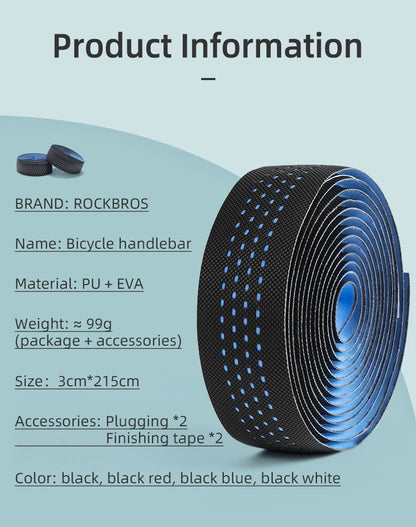 ROCKBROS Bicycle Handlebar Tape – Non-Slip Shock-Absorbing Curved Bar Straps for Road Bikes