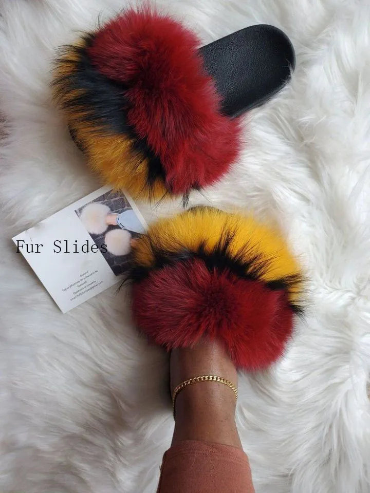 Girls’ Luxury Fluffy Fur Slippers – Warm Plush Indoor Flip Flop Slides for Women, New Arrival