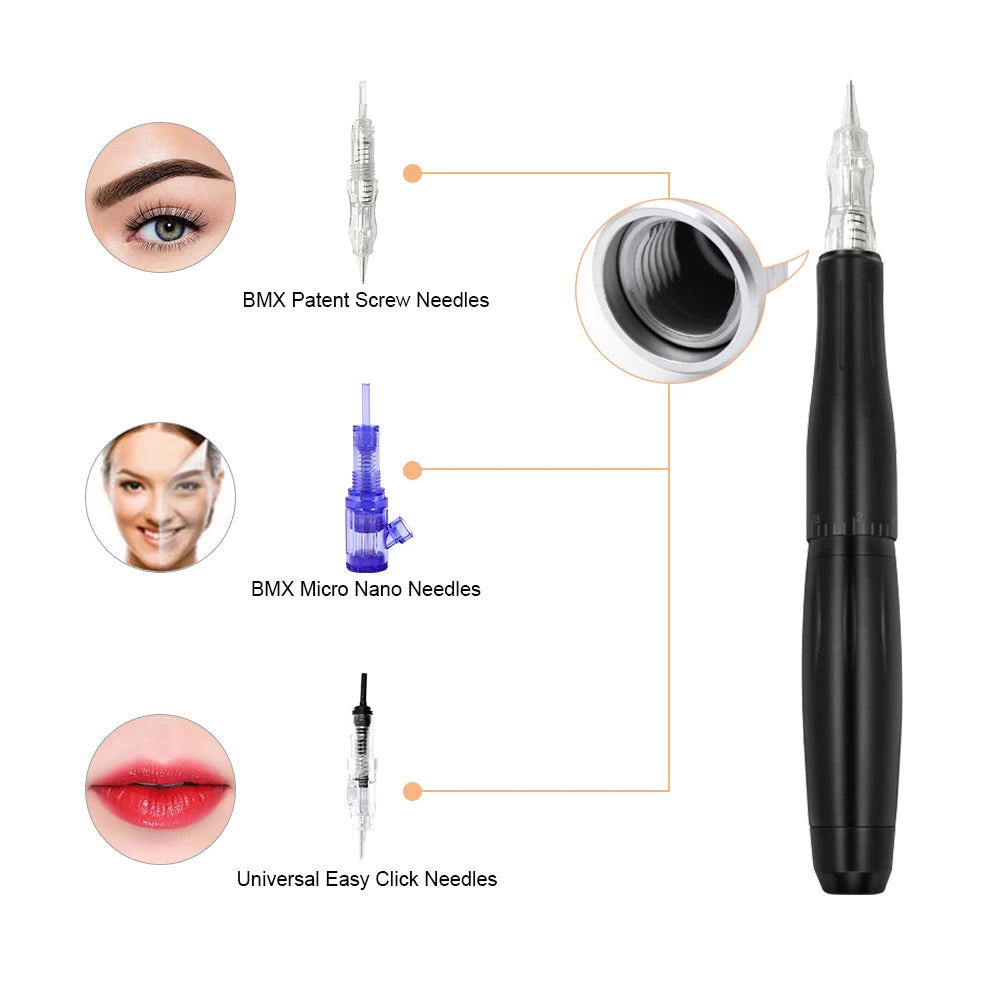 BMX Permanent Makeup Tattoo Pen - Professional Digital Dermograph Machine Set with Cartridges for Eyebrow & Lip Tattoo