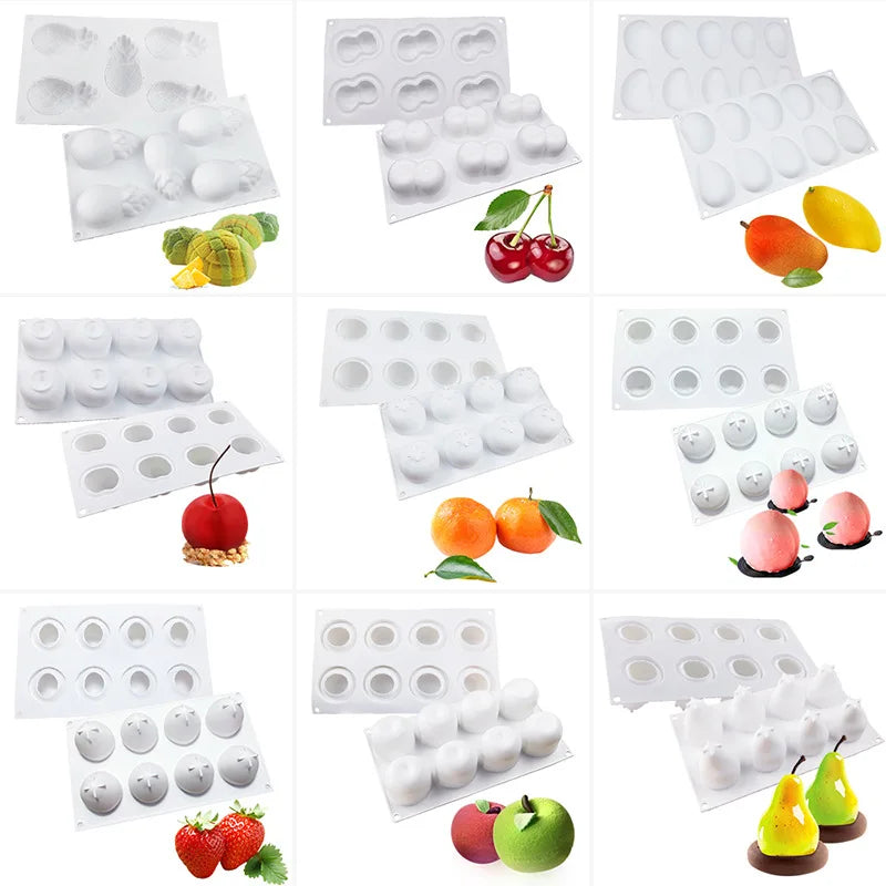 Fruit Series Silicone Cake Mold — Pineapple, Pear, Peach, Mango, Orange & Strawberry for French Dessert & Mousse Baking