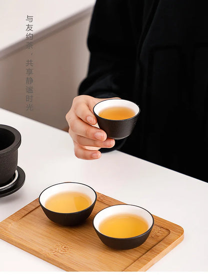 HMLOVE Ceramic Teapot Set – 1 Pot & 4 Cups Chinese Kung Fu Gaiwan with Strainers, 260ML Portable Travel Teaware Gift for Business