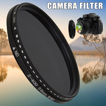 Adjustable ND Filter ND2–ND400 — Variable Neutral Density Fader for Camera Lens (37–82mm)