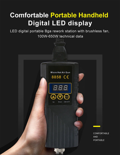 JCD 750W Heat Gun – Digital Display Micro Rework Soldering Station & Hot Air Gun for Welding & Repair, Model 8858
