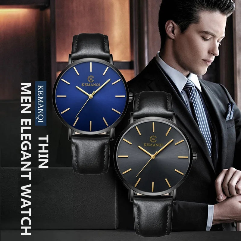 2022 Luxury Men's Gold Watch – Ultra Thin Leather Quartz Wristwatch for Business