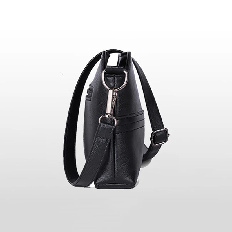 Women’s Casual Mama Messenger Bag – Small Black PU Leather Crossbody Shoulder Handbag