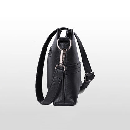Women’s Casual Mama Messenger Bag – Small Black PU Leather Crossbody Shoulder Handbag