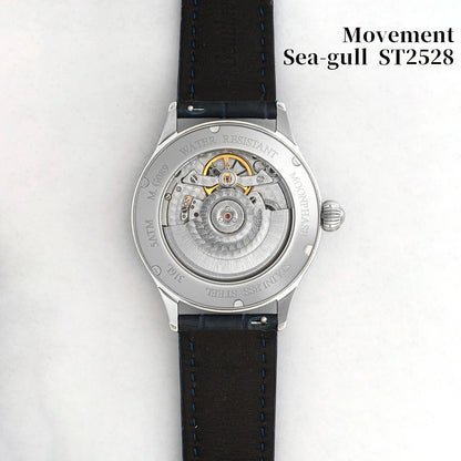 Sugess Origin ST2528 Mechanical Watch – Men's Luxury Moonphase Wristwatch with Real Blue Stone Dial & Stainless Steel Case