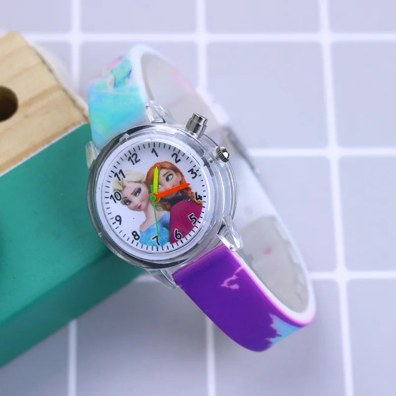 Disney Princess Elsa Kids Watch - Girls' Luminous Silicone Strap Wrist Watch & Toy Clock