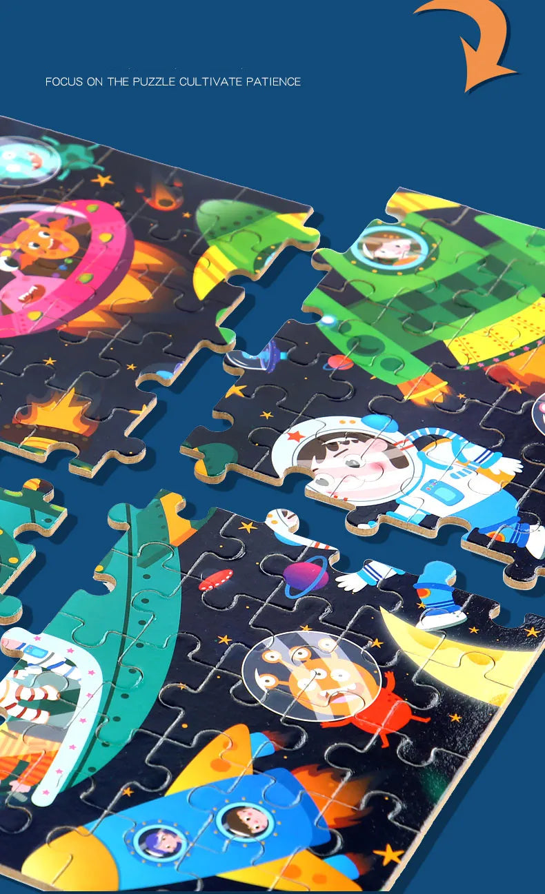 100PCS Kids Wooden Puzzle Set – Cartoon Animal & Vehicle Jigsaw Toys for Early Learning & Parent-Child Play