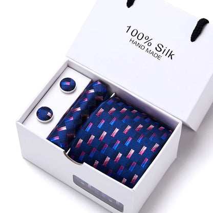 100% Silk Men’s Tie Gift Set - Classic 7.5cm Striped Floral Necktie with Handkerchief for Office, Party & Wedding Formal Wear