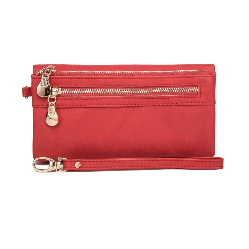 Large Capacity Women's Wallet – Dull Polish Leather, Double Zipper Clutch Wristlet with Phone, Coin & Card Holder Pockets