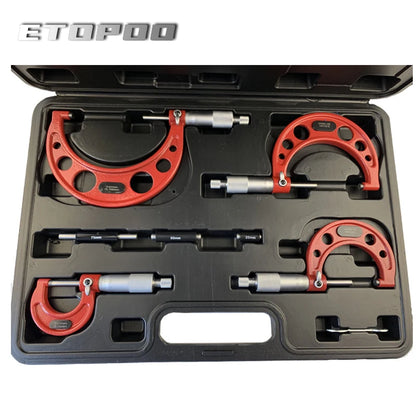 Outside Micrometer Set 0–100mm (4-Piece) — 0.01mm Graduation, Ratchet Stop with Standards