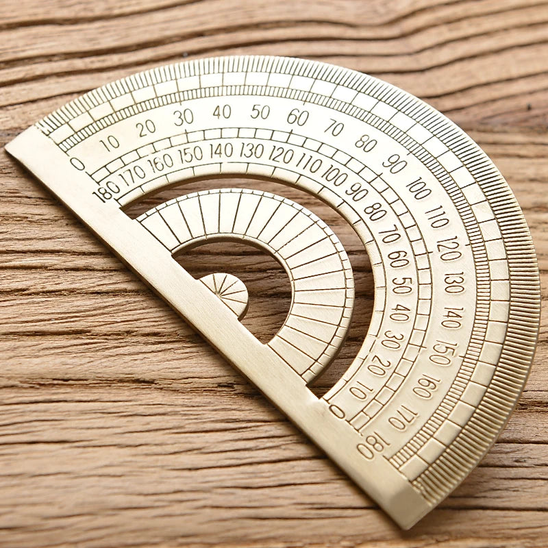 Vintage Brass Straight Ruler — Metal Triangle Protractor Measuring Tool for Students