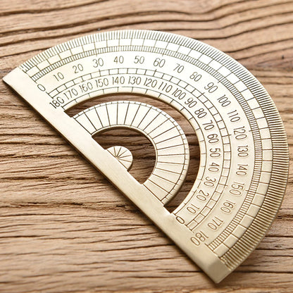 Vintage Brass Straight Ruler — Metal Triangle Protractor Measuring Tool for Students