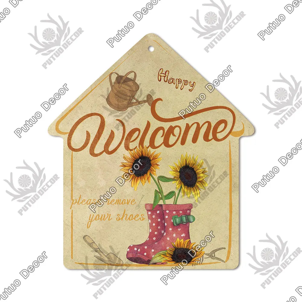Putuo Decor Welcome House Shaped Wooden Sign – Rustic Hanging Plate for Home, Living Room Wall Decor