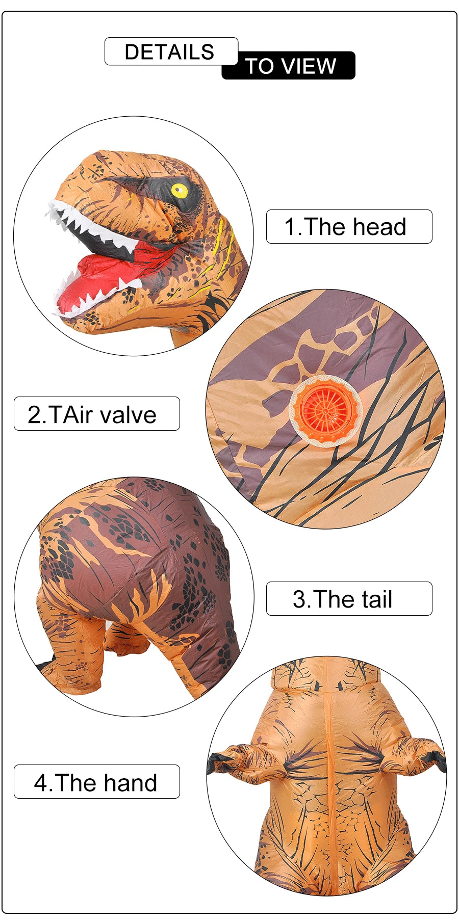 T-Rex Inflatable Tyrannosaurus Dinosaur Costume – Kids and Adult Role-Playing Fancy Dress for Halloween and Parties