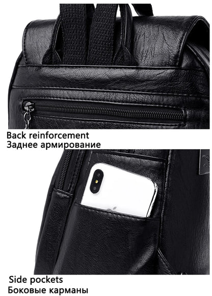 Women's Backpack 2022 - High-Quality Soft Leather, Large Capacity, Leisure Travel & School Bag for Teenage Girls - Black Mochila