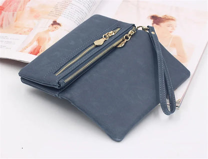 Large Capacity Women's Wallet – Dull Polish Leather, Double Zipper Clutch Wristlet with Phone, Coin & Card Holder Pockets
