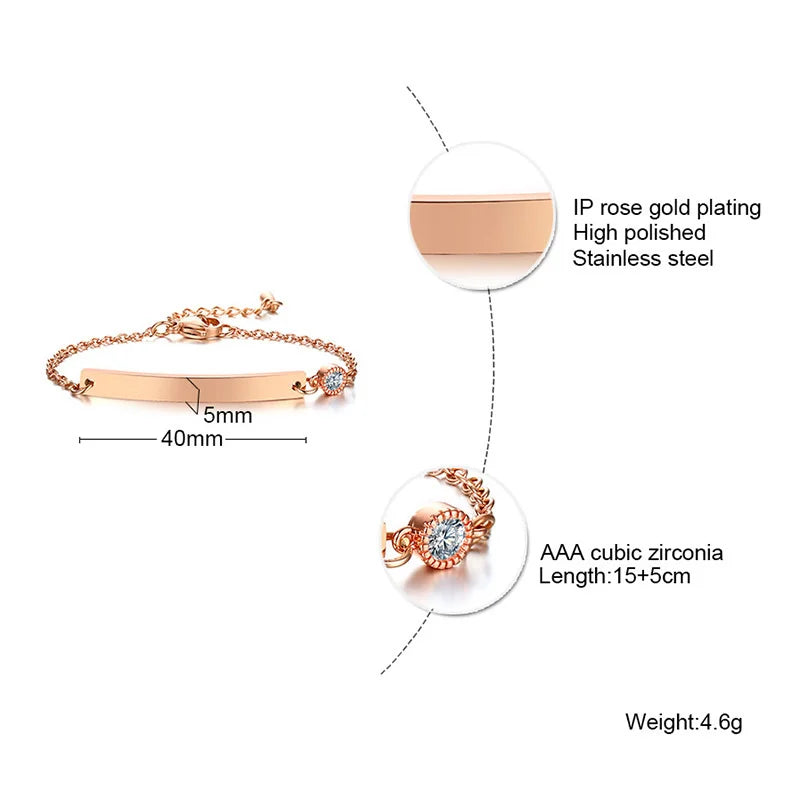 Elegant Personalized ID Bar Bracelet – 5mm Stainless Steel Link Chain for Women with Custom Name or Quote