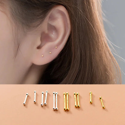 Mini Invisible Earring Set: Ball Nose Studs & Bone Piercing Jewelry - 2pcs Ear Nails for Women's Body Piercing Accessories