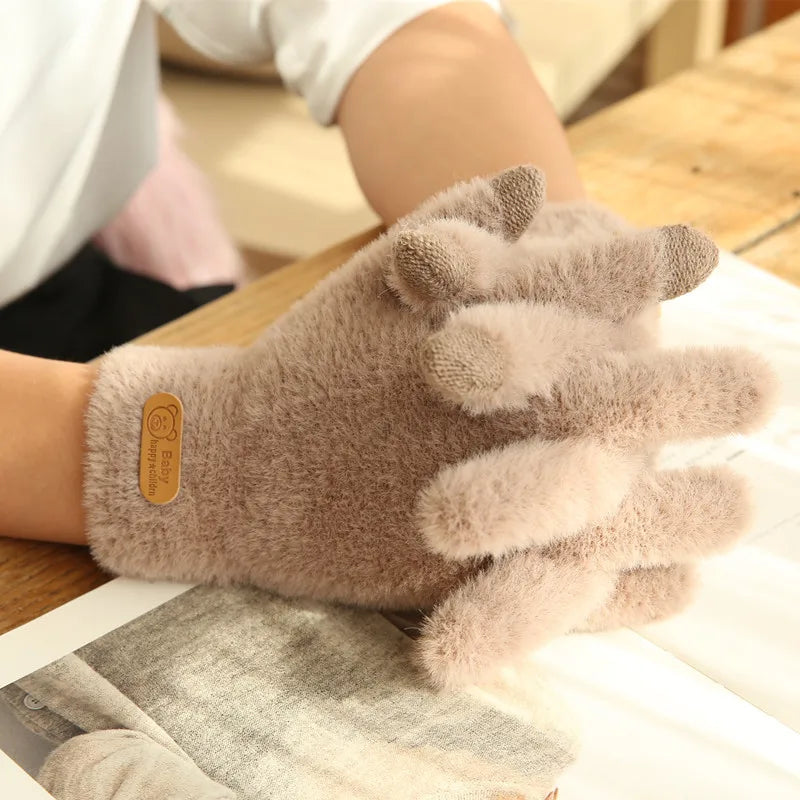 Women's Knitted Cashmere Wool Gloves - Thick, Warm, Touch Screen Compatible Mittens for Mobile Devices