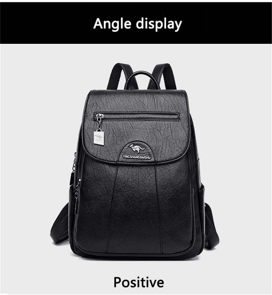 Women's Backpack 2022 - High-Quality Soft Leather, Large Capacity, Leisure Travel & School Bag for Teenage Girls - Black Mochila