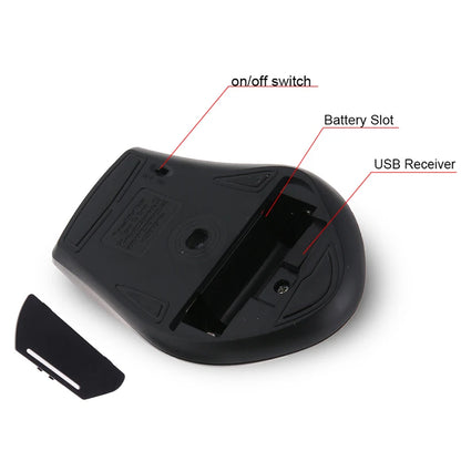 2.4GHz Wireless Optical Gaming Mouse - 1200DPI, 6 Keys, USB Receiver Included, Compatible with Laptops