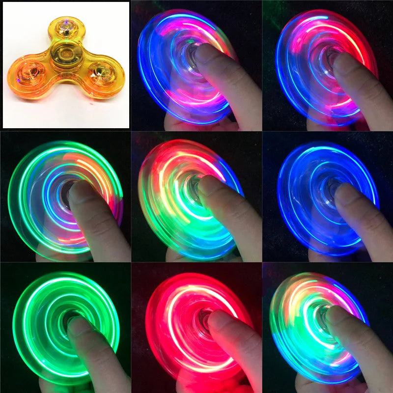 Crystal LED Fidget Spinner — Glow-in-the-Dark Hand Spinner Toy — EDC Kinetic Stress Relief for Kids