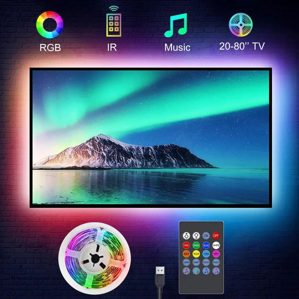 TV Backlight RGB LED Strip Light - Music Sync USB Powered for TV, Mirror & PC