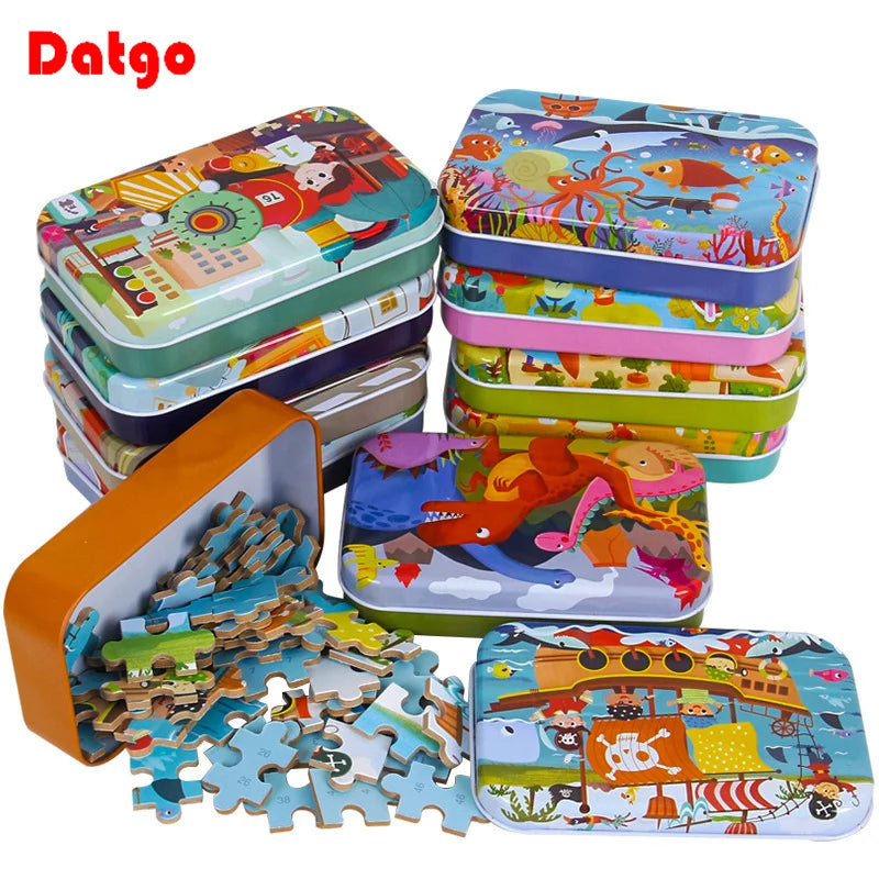 60PCS Wooden Puzzle Toys – Cartoon Vehicle & Animal Jigsaw for Kids’ Learning & Educational Play
